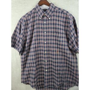 Tommy Hilfiger Linen Blend Shirt Mens L Vintage Dad Plaid Short Sleeve Crest
